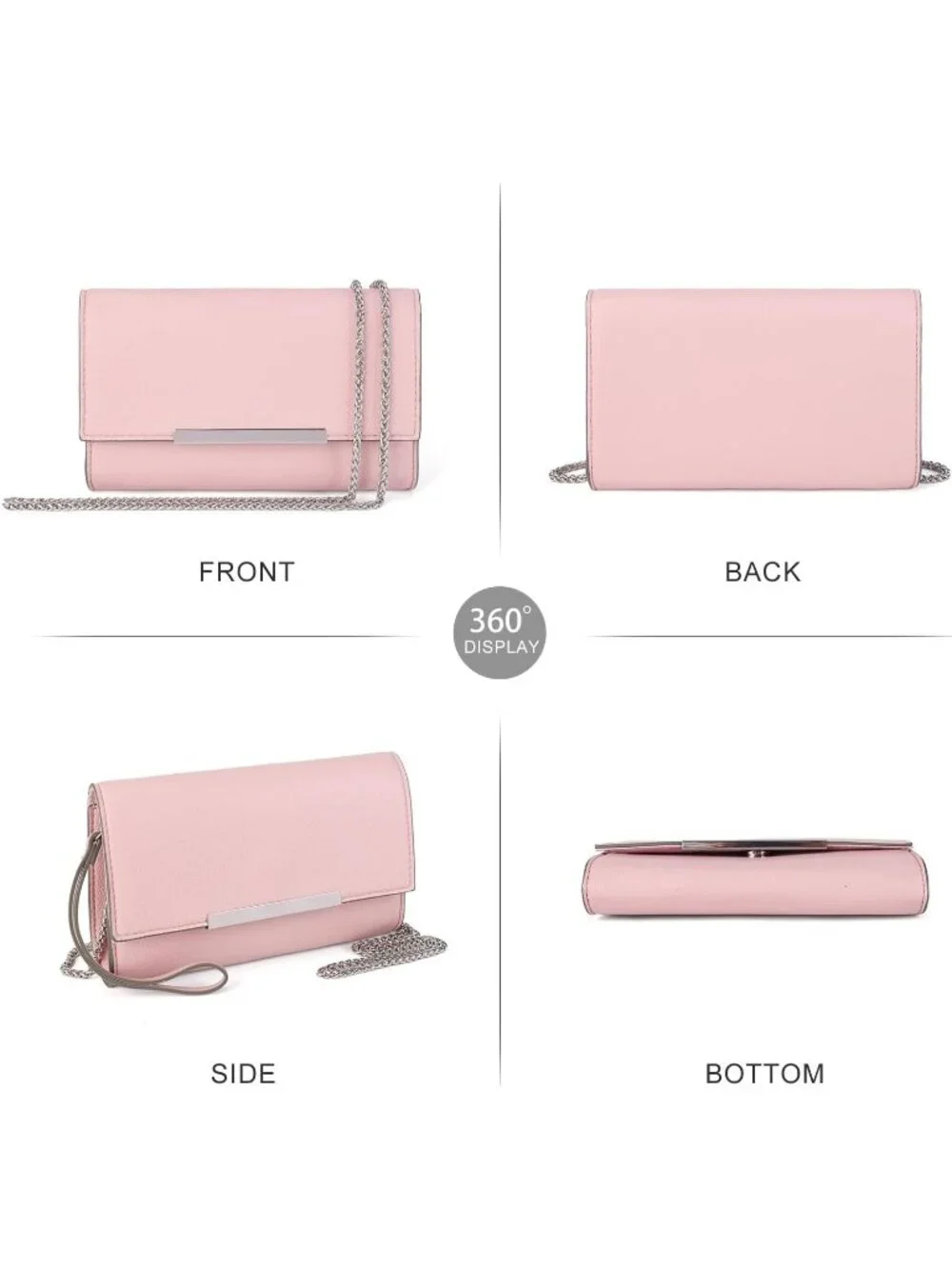 Women’s Light Pink Clutch Purses Wristlet Vegan Leather Formal Evening Bag
